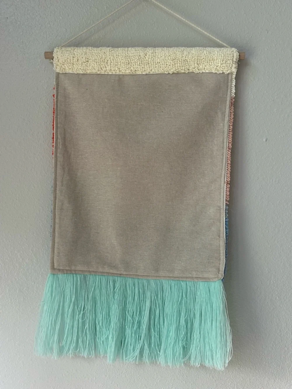 Mountain River Textured Knit Tasseled Wall Art; Canvas Back